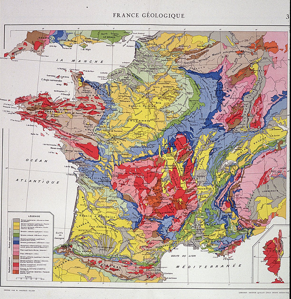 Mapa geograficzna: Geologiczna Francja - Atlas lat 50-tych. autorstwa Anonymous Anonymous