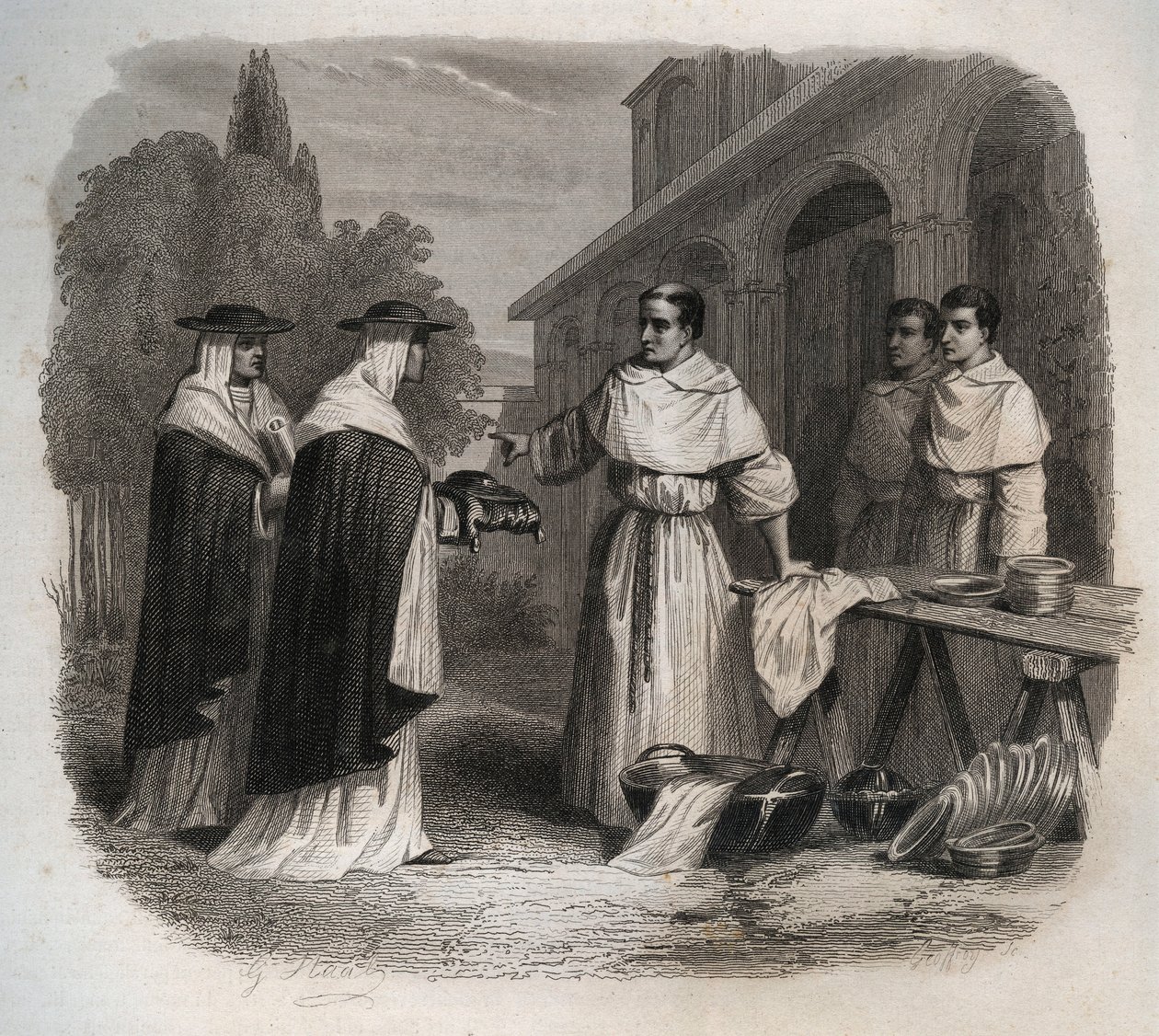 Kapelusz kardynalski otrzymał Giovanni da Fidanza znany jako Bonawentura (do ok. 1217-1274) (San Bonaventura). Rycina z 1846 r. w „Żywotach świętych”. Prywatna kolekcja. autorstwa Anonymous Anonymous