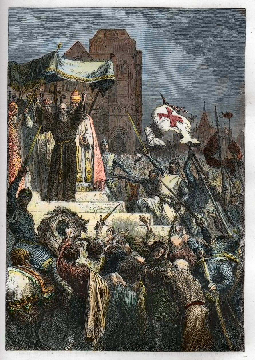 Bóg tego chce: na soborze w Clermont (dziś Clermont Ferrand (Clermont-Ferrand), Owernia) Piotr Pustelnik (1050-1115) głosił pierwszą krucjatę przed papieżem Urbanem II autorstwa Anonymous Anonymous