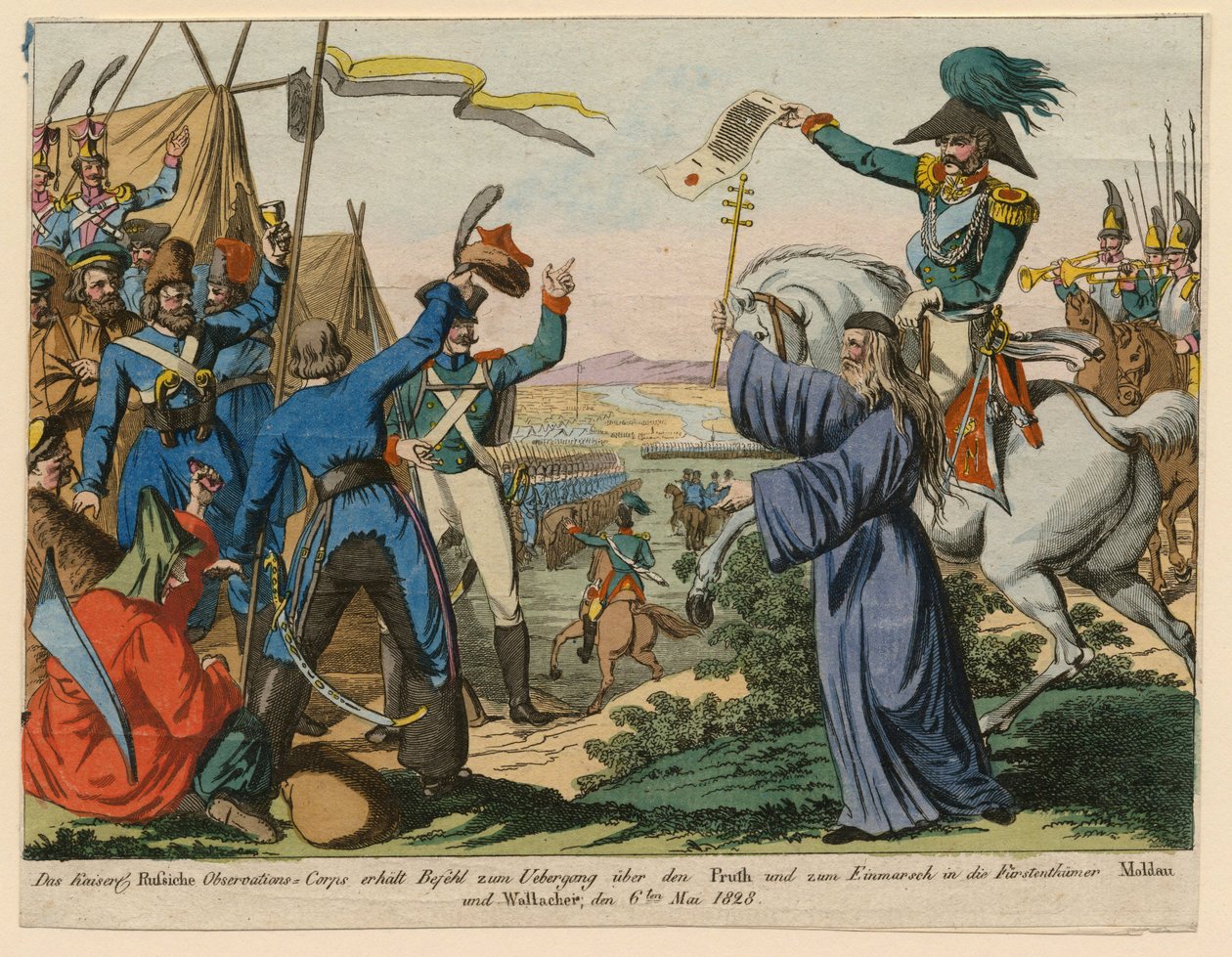 Guerre russo-turque de 1828-1829 - Rosyjski Korpus Obserwacyjny otrzymuje polecenie przekroczenia rzeki Prut 6 maja autorstwa Anonymous Anonymous
