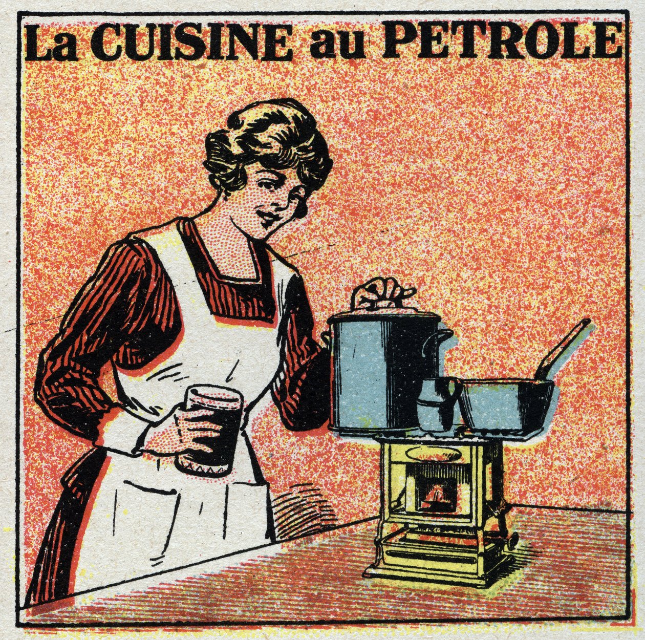 Ogrzewanie domu: kuchnia na olej. Anonimowa ilustracja z 1925 r. Ze zbiorów prywatnych. autorstwa Anonymous Anonymous