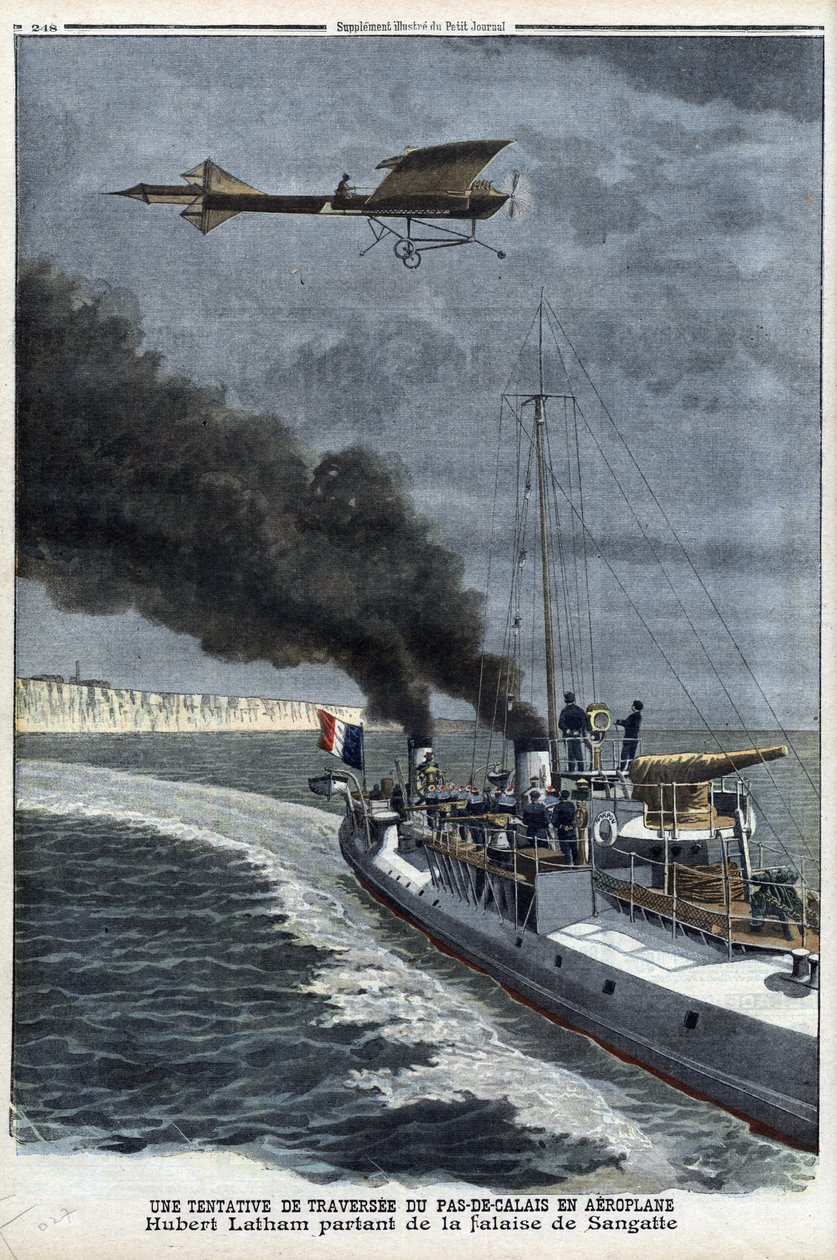Hubert Latham (1883-1912), francuski lotnik, wylatujący z Sangatte jednopłatowcem „Antoinette”, aby przelecieć przez kanał samolotem, 19 lipca autorstwa Anonymous Anonymous