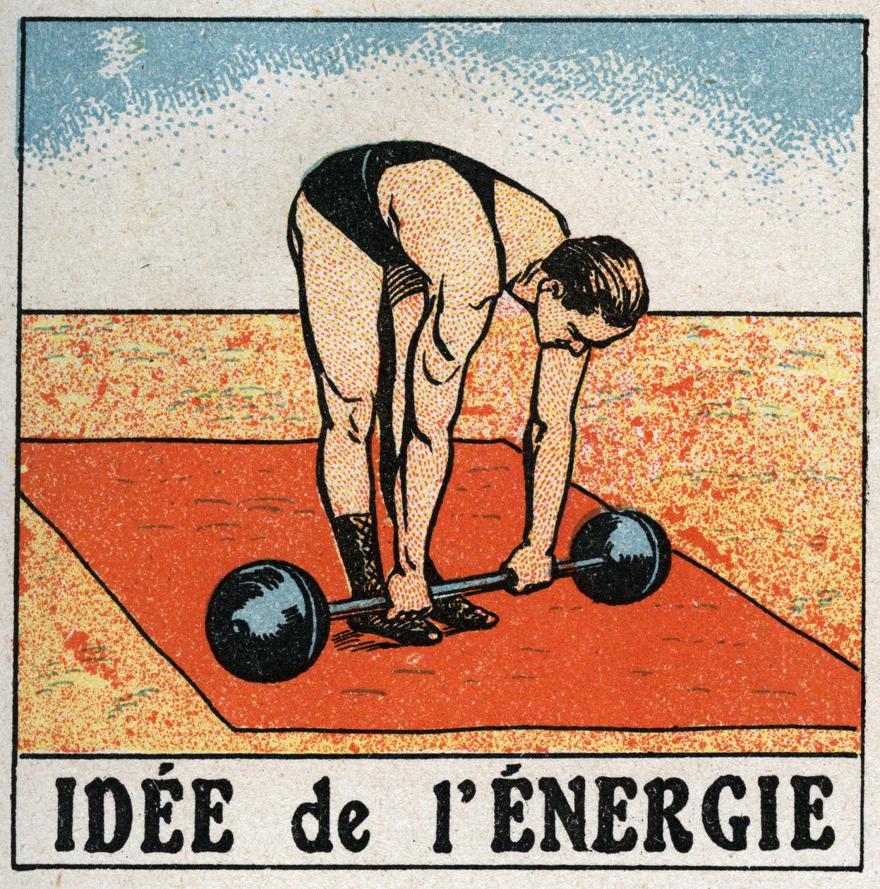 Idee energii: sportowiec podnoszący ciężar. Anonimowa ilustracja z 1925 r. Ze zbiorów prywatnych. autorstwa Anonymous Anonymous
