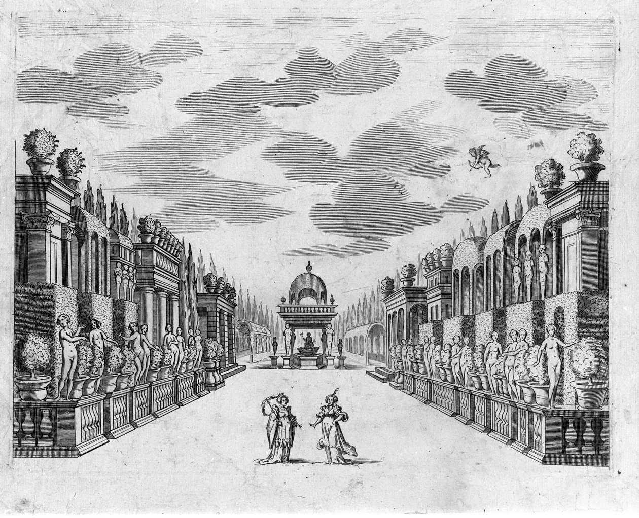 Ilustracja do sceny 4 aktu II opery w 5 aktach „Bellerofonte” autorstwa Francesco Sacrati. Wystrój autorstwa Jacopo Torelli autorstwa Anonymous Anonymous