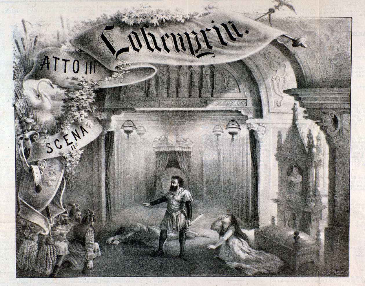 Ilustracja do sceny 2, akt III Lohengrina, opera Wagnera autorstwa Anonymous Anonymous
