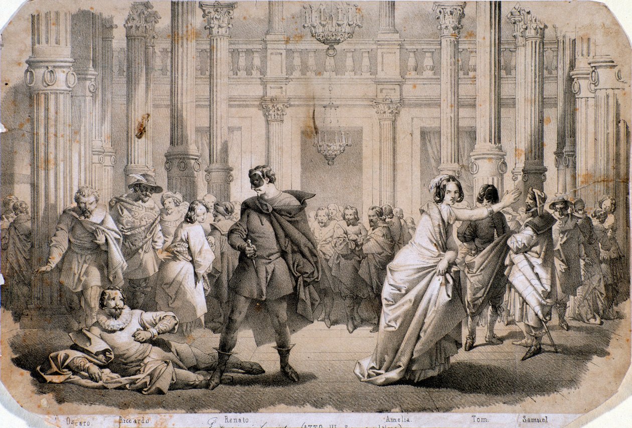 Ilustracja Bal maskowy, opera Giuseppe Verdi autorstwa Anonymous Anonymous