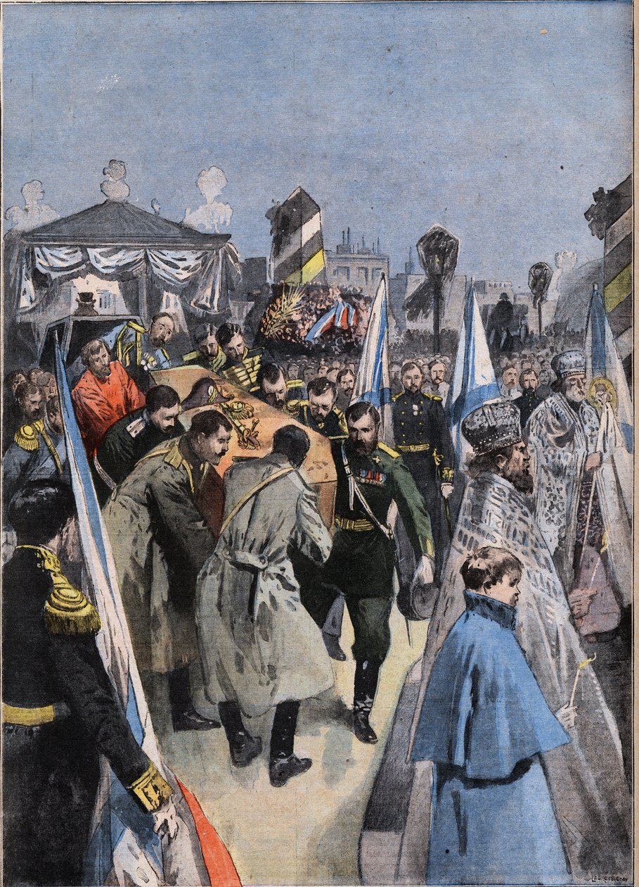 W Petersburgu (St. Petersburg) w Rosji: pogrzeb wielkiego księcia Aleksandrowicza (Alekseja Aleksandrowicza Romanowa autorstwa Anonymous Anonymous