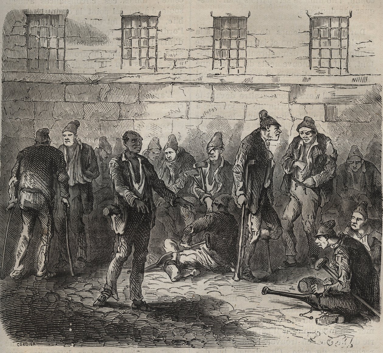 Niedołężne siły pod Toulon Bagne w XIX wieku. Grawer w „Historii skazanych od ich powstania do dnia dzisiejszego” (1877) autorstwa Pierre