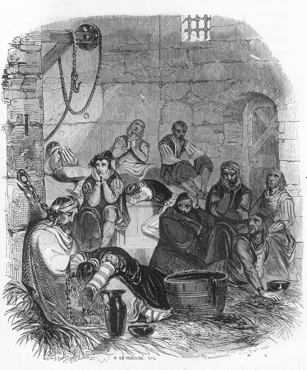 Wnętrze więzienia inkwizycyjnego – ilustracja w „”Tajemnicach inkwizycji i innych tajnych stowarzyszeń Hiszpanii”” Victor de Fereal, Suberwick, Manuel Galo de Cuendias. Wydane przez P. Boizard autorstwa Anonymous Anonymous