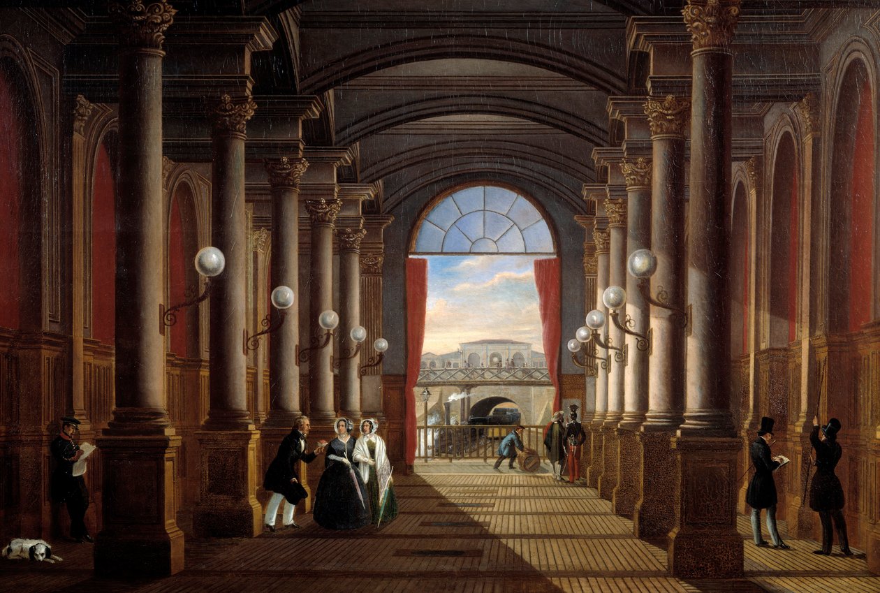 Widok wnętrza dawnej stacji Saint Lazare (Saint-Lazare) Obraz anonimowy. 1845 niedz. 1,35x1,85 m Paryż, Muzeum Carnavalet autorstwa Anonymous Anonymous