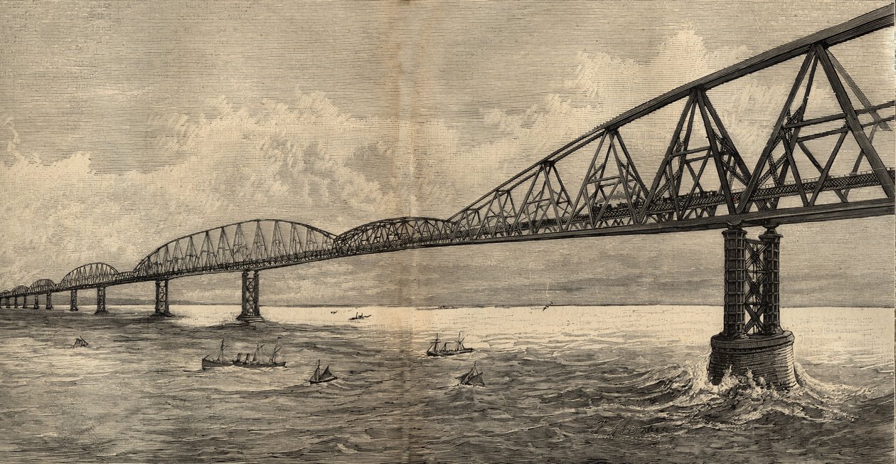 Międzynarodowy projekt mostu nad kanałem między Calais i Folkestone - 1890 - rycina 1890 autorstwa Anonymous Anonymous