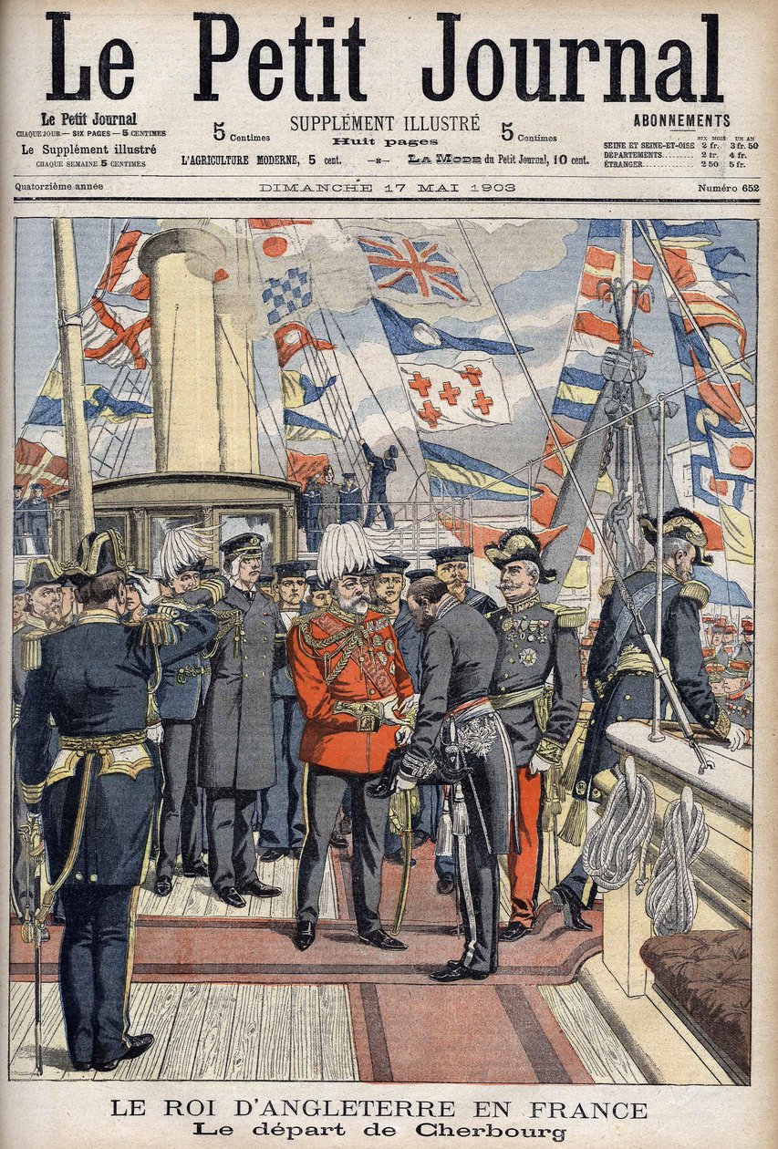 Król Edward VII opuścił Cherbourg po podróży do Francji. Dziennik Le Petit, maj 1903. autorstwa Anonymous Anonymous