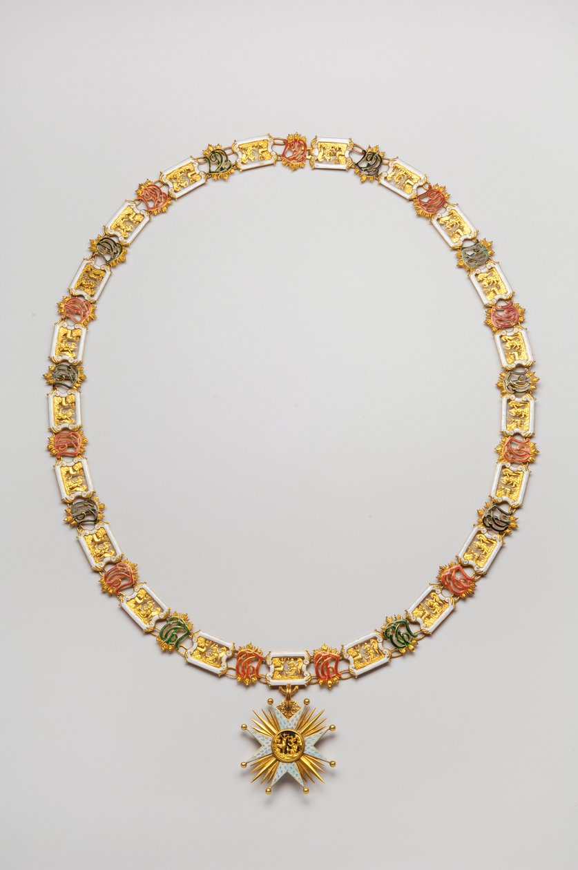 Królestwo Baviere - Order Świętego Huberta: naszyjnik noszony przez Luitpolda, księcia en Baviere (1890-1973) - Koniec XVIII wieku - Złoto i Emaux - Naszyjnik: L 122 cm; waga 460 g (zawieszka w komplecie) - Zawieszka: D 7,5 cm - Kolekcja prywatna autorstwa Anonymous Anonymous