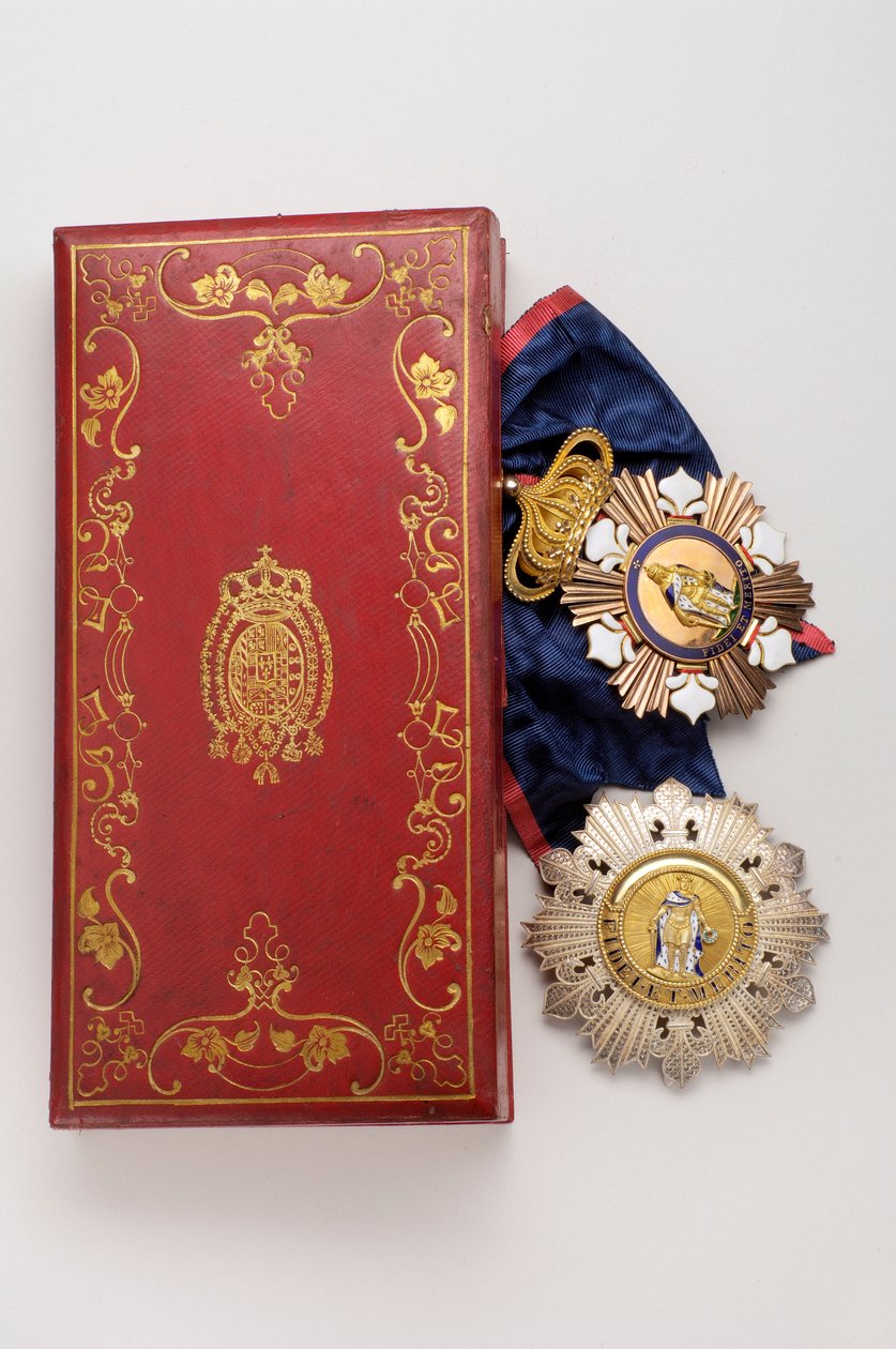 Królestwo Obojga Sycylii (Dwie Sycylie) - Order Świętego Ferdynanda i Zasługi: odznaki wielkiego krzyża rycerskiego należący do członka rodu Wielkiego Księcia Badenii - połowa XIX w. - Złoto, srebro i emale; pudełko na broń Królestwa Obojga Sycylii autorstwa Anonymous Anonymous