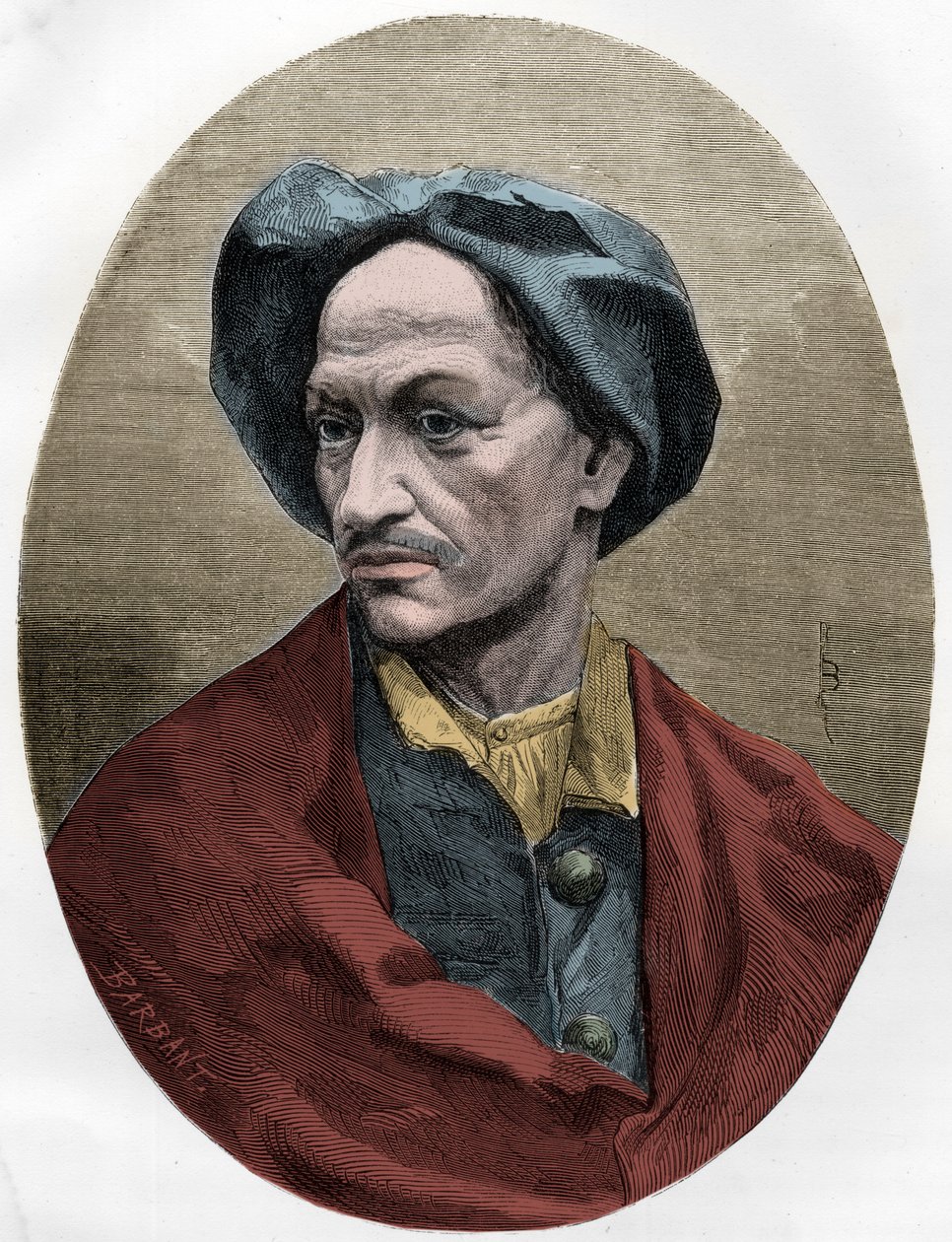 LOUIS DOMINIQUE CARTRIDGE, słynny francuski bandyta - Le brigand Louis Dominique Garthausen dit Cartridge (1693-1721) - Grawerowanie z 1863 roku w „Le Livre Rouge - Histoire De L
