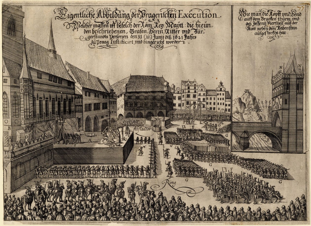 Wojna trzydziestoletnia - Egzekucja 27 C panów czeskich na Rynku Starego Miasta w Pradze 21 czerwca 1621 - Egzekucja 27 przywódców protestanckich na Rynku Staromiejskim w Pradze 21 czerwca autorstwa Anonymous Anonymous