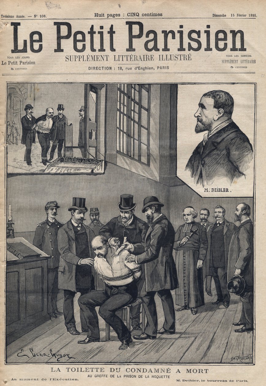 La Toilette du convicne a death (Deibler) w rejestrze więzienia de la Roquette - Grawer w „Le petit Parisien” z 1891 r. Zbiory prywatne. autorstwa Anonymous Anonymous