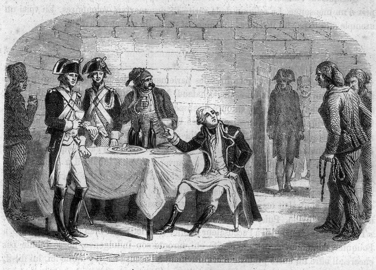 Ostatni moment księcia Armanda Ludwika de Gontaut de Biron, głównodowodzącego Armii Renu i Var; zm. 1793 - Grawer w „Histoire des Girondins” Alfonsa de Lamartine (1790-1869) 1865-1866. Prywatna kolekcja autorstwa Anonymous Anonymous