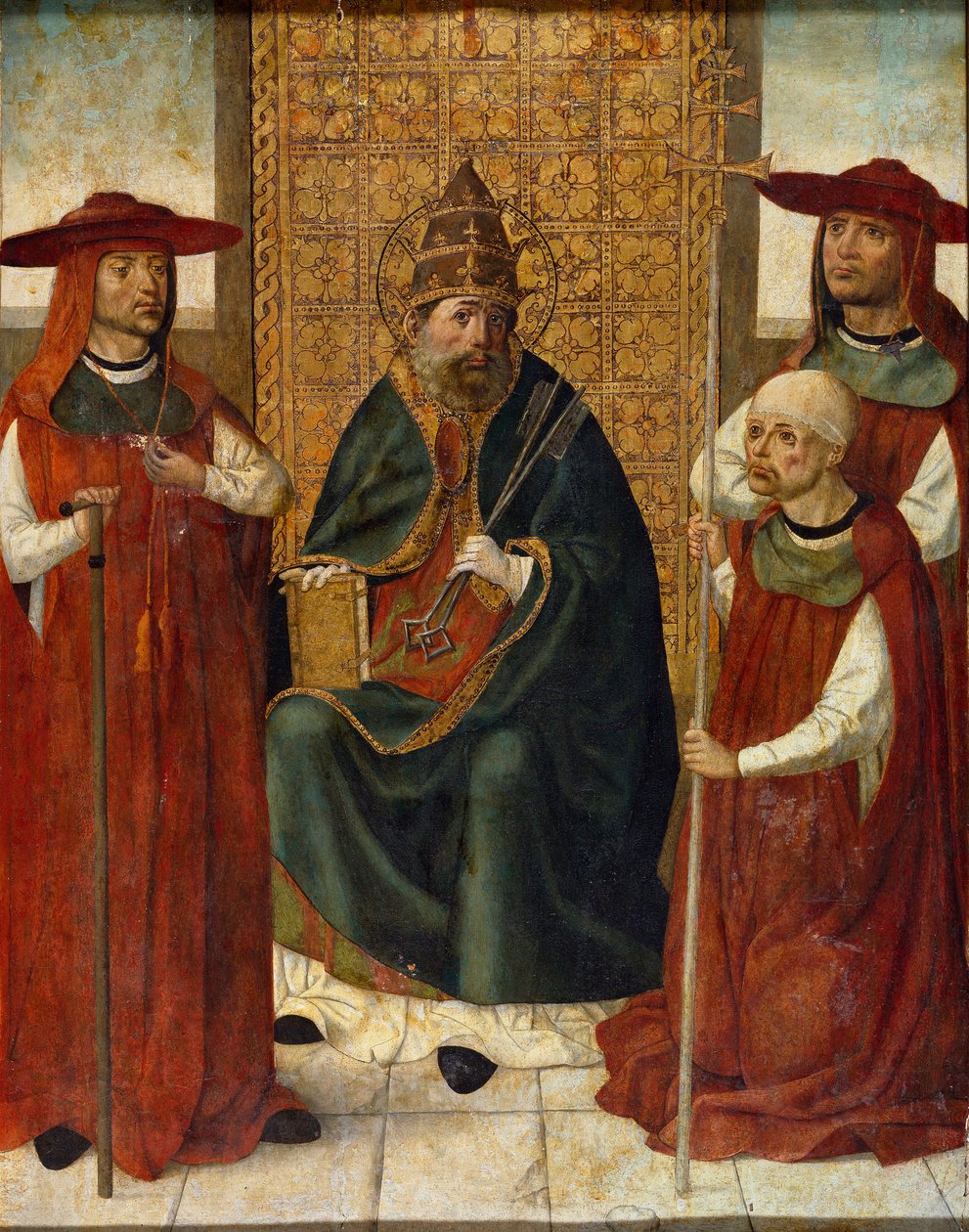 „Kardynał Pedro Gonzalez de Mendoza modlący się u boku św. Piotra” (kardynał Pedro Gonzalez de Mendoza (1428-1495) modlący się przed św. Piotrem) Malarstwo anonimowe 1490-1495 Museo del Prado, Madryt autorstwa Anonymous Anonymous