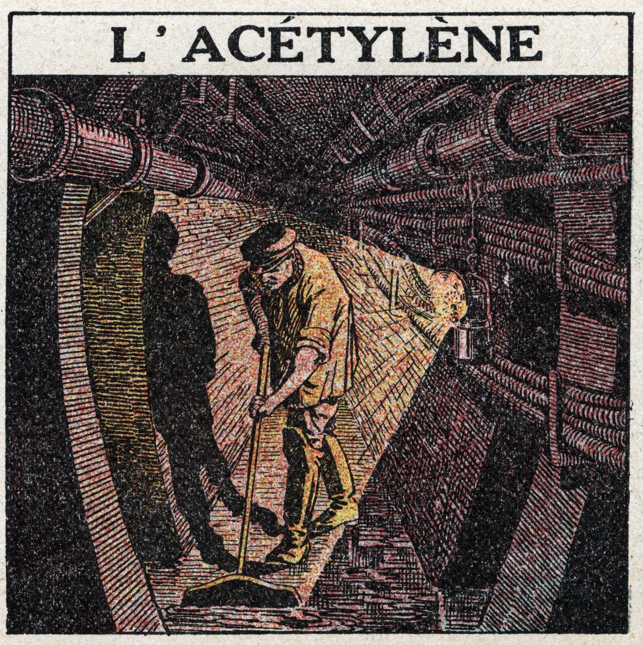 Źródła światła: oświetlenie acetylenem stosowanym w bębnach. Anonimowa ilustracja z 1925 r. Ze zbiorów prywatnych. autorstwa Anonymous Anonymous