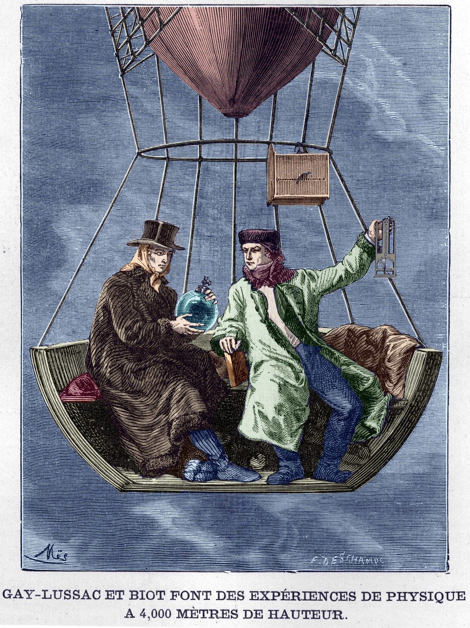 Louis-Joseph Gay-Lussac (Louis Joseph Gay Lussac) i Biot przeprowadzają eksperymenty fizyczne na wysokości 4000 metrów - w „Album de la Science; wybitni naukowcy; Wielkie odkrycia”” 1896. autorstwa Anonymous Anonymous