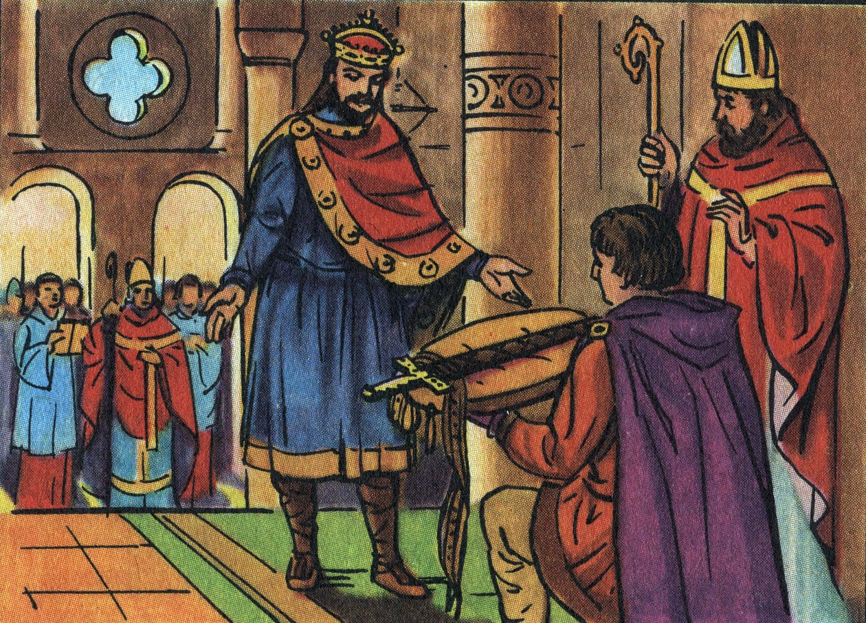 Ludwik I Pobożny lub Debonnaire (778-840) powrócił do posiadania miecza skonfiskowanego przez duchowieństwo. Anonimowa ilustracja w „” Collection des souverains et chefs d