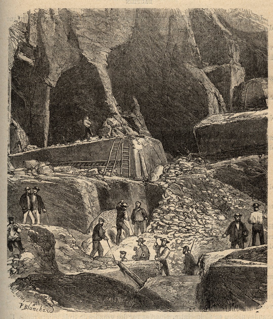 Kamieniołomy marmuru Saint-Genies (Saint Genies) - Dordogne - grawerowanie w „” PATRIE”” - OPIS PINTUREQUIREQUE DE LA FRANCE EN 6 TOMÓW LUCIENA HUARDA - koniec XIX wieku autorstwa Anonymous Anonymous