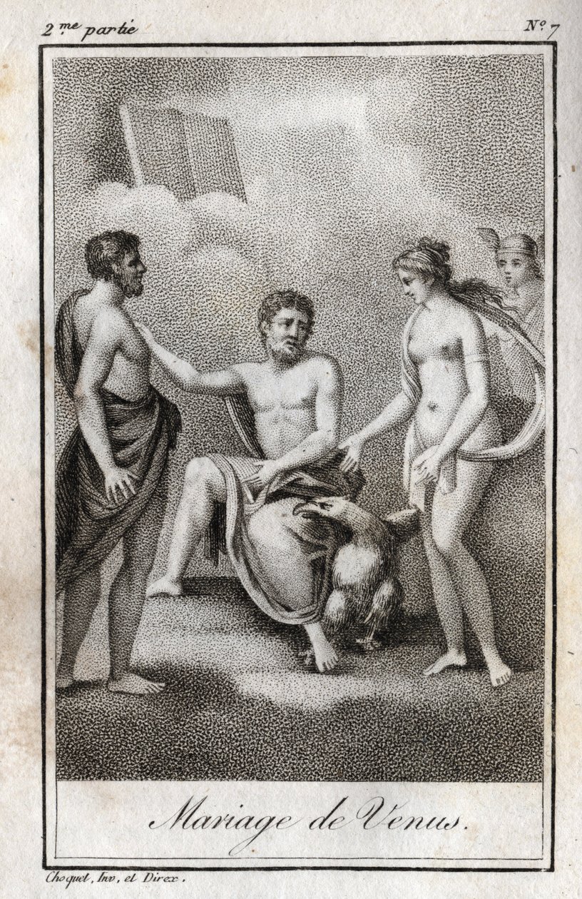 Małżeństwo między Marsem a Wenus. Rycina z 1819 r. w „Lettres a Emilie sur la mitologie” Charlesa Alberta Demoustiera (1760-1801). Prywatna kolekcja. autorstwa Anonymous Anonymous