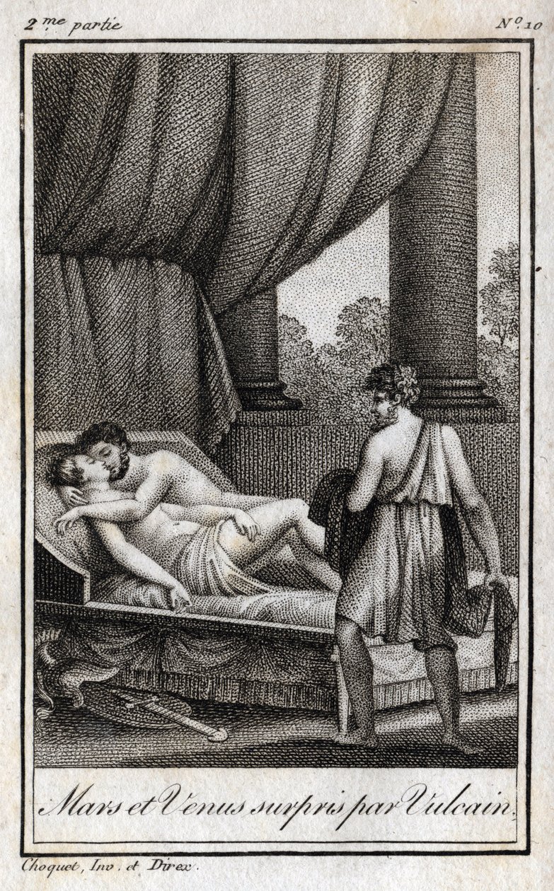 Mars i Wenus odkryte przez Wulkana. „Mars i Wenus odkryte przez Wulkana”. Rycina z 1819 r. w „Lettres a Emilie sur la mitologie” Charlesa Alberta Demoustiera (1760-1801). Prywatna kolekcja. autorstwa Anonymous Anonymous