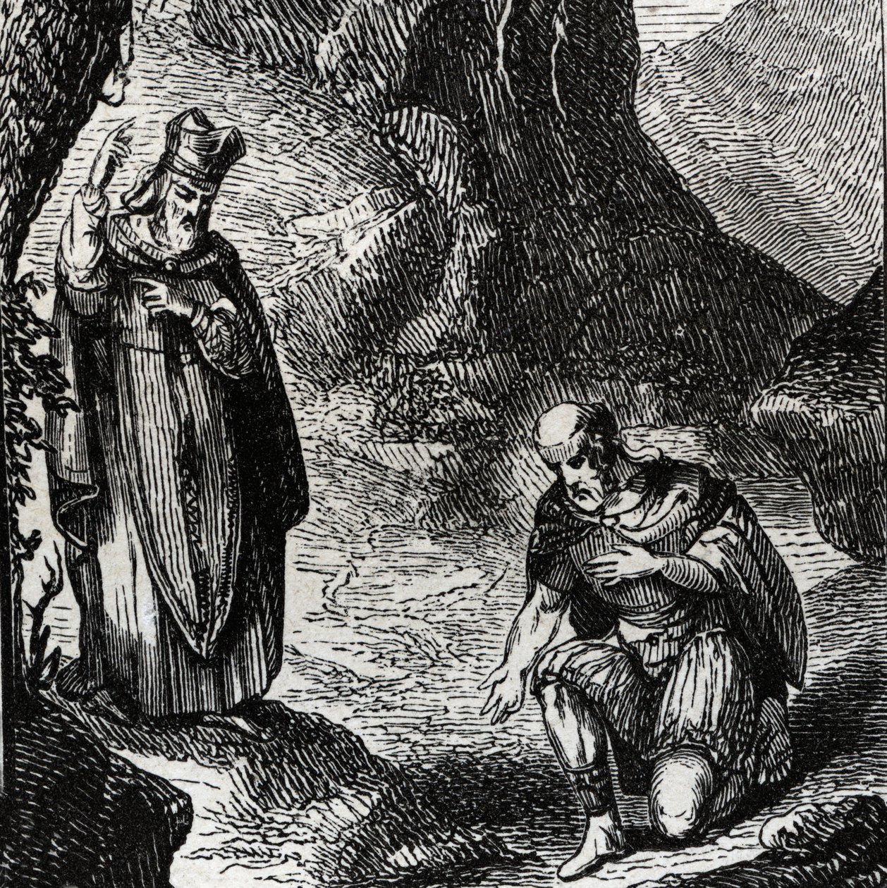 Martial de Limoges lub Saint Martial (III w.) nawracający przywódcę celtyckiego ludu Lemovices - Rycina z 1846 r. w „Żywotach świętych””. Prywatna kolekcja. autorstwa Anonymous Anonymous