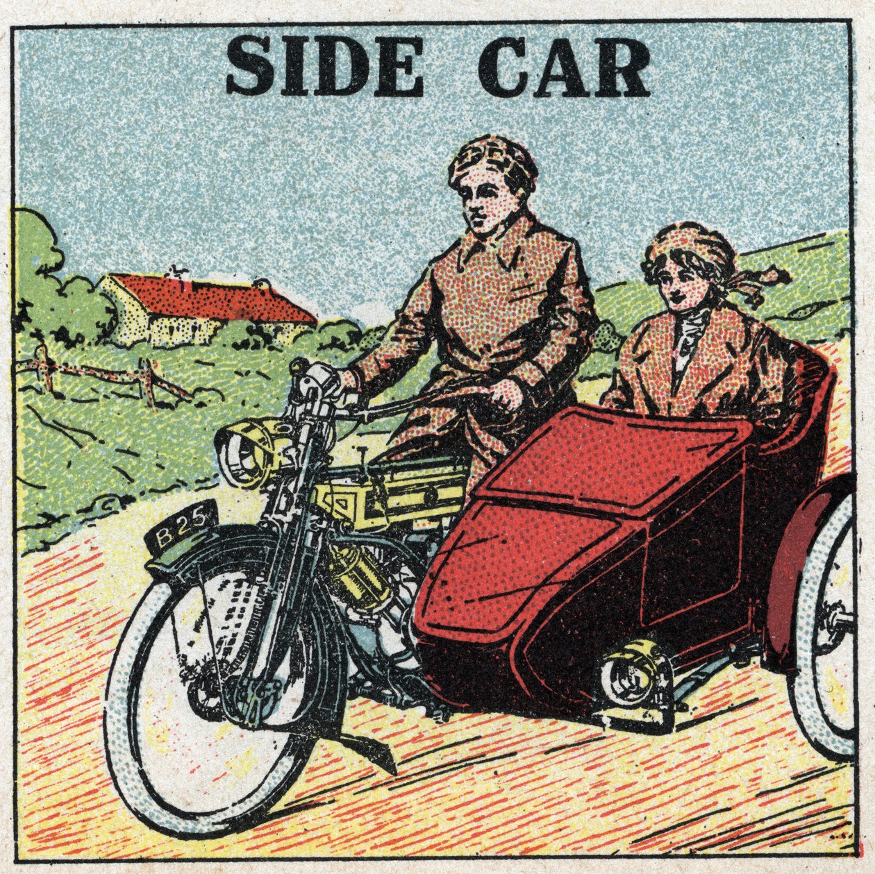 Trakcja mechaniczna: samochód boczny motocykla. Anonimowa ilustracja z 1925 r. Ze zbiorów prywatnych. autorstwa Anonymous Anonymous