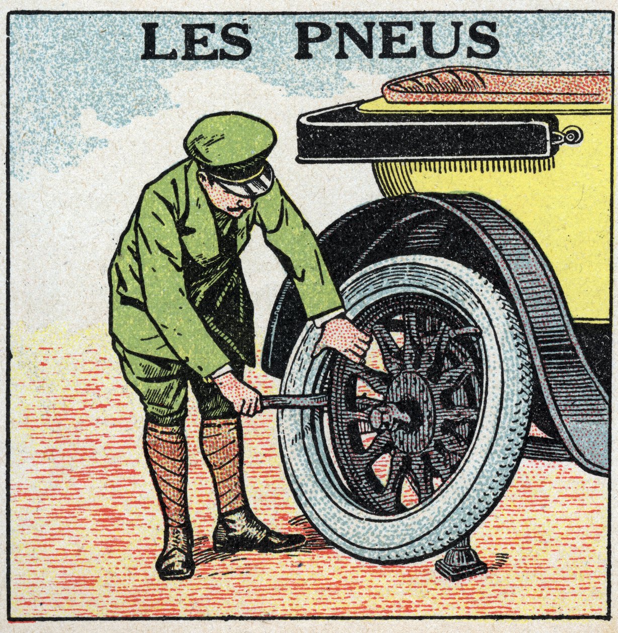 Trakcja mechaniczna: opony samochodowe. Anonimowa ilustracja z 1925 r. Ze zbiorów prywatnych. autorstwa Anonymous Anonymous