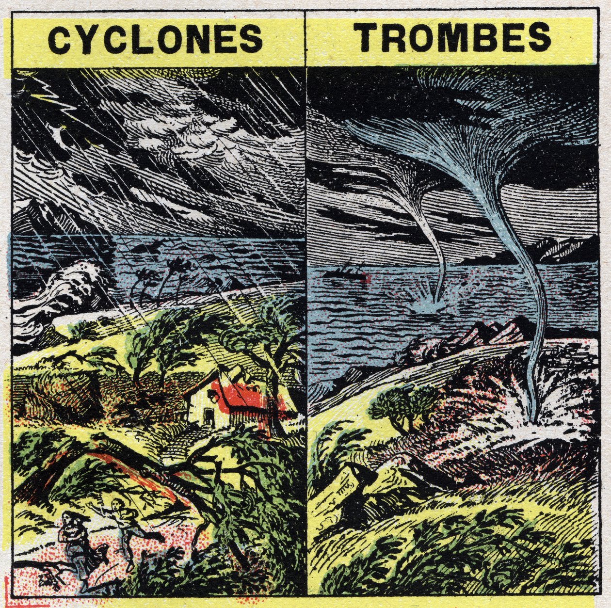Meteorologia: cyklony i pnie (tornada). Anonimowa ilustracja z 1925 r. Ze zbiorów prywatnych. autorstwa Anonymous Anonymous