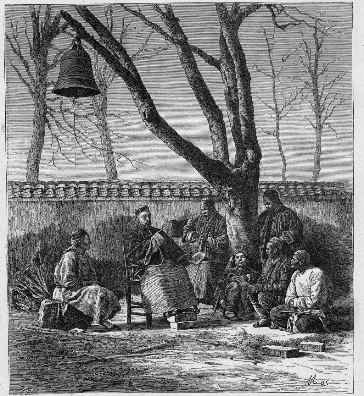 Misjonarz nauczający doktryny katolickiej w prowincji Henan (Ho Nan, Ho-Nan), Chiny. Grawer w „Misjach katolickich w XIX wieku” Louis-Eugene (Louis Eugene) Louvet. prywatna kolekcja. autorstwa Anonymous Anonymous
