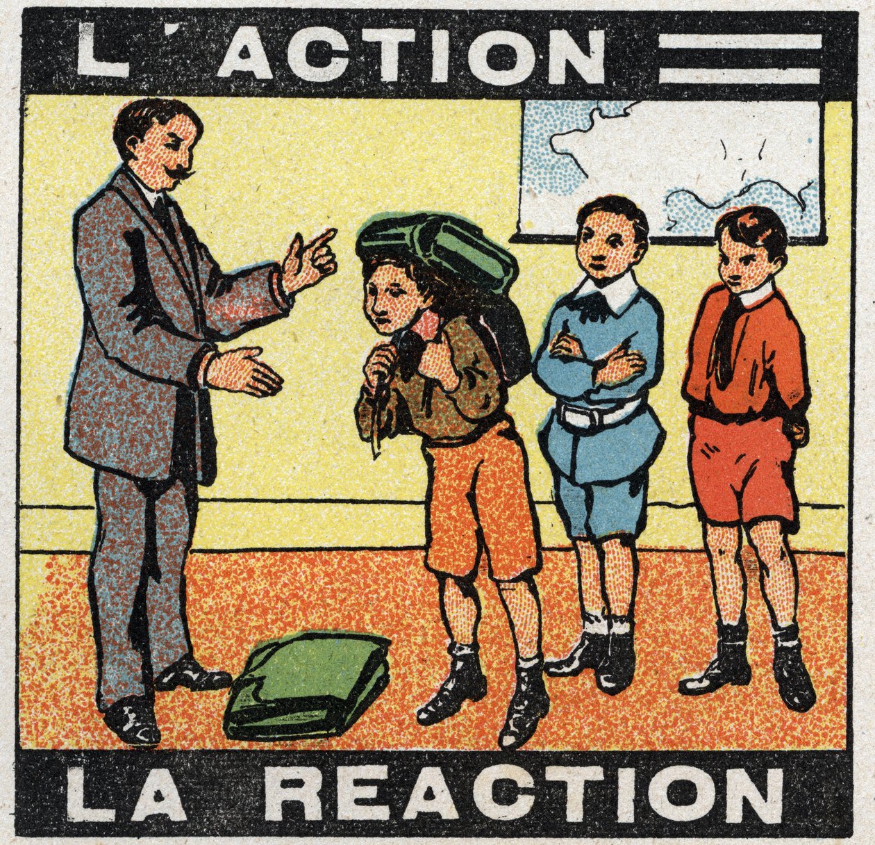 Ruchy: akcja, reakcja. Chłopiec w swojej torbie. Anonimowa ilustracja z 1925 r. Ze zbiorów prywatnych. autorstwa Anonymous Anonymous