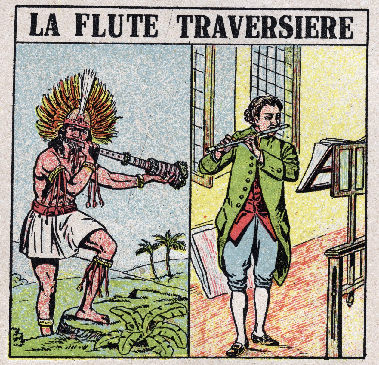 Instrumenty muzyczne: instrumenty dęte. Krzyżowcy flecistów, w czasach Inków i ma nowszą epokę. Anonimowa ilustracja z 1925 r. Ze zbiorów prywatnych. autorstwa Anonymous Anonymous