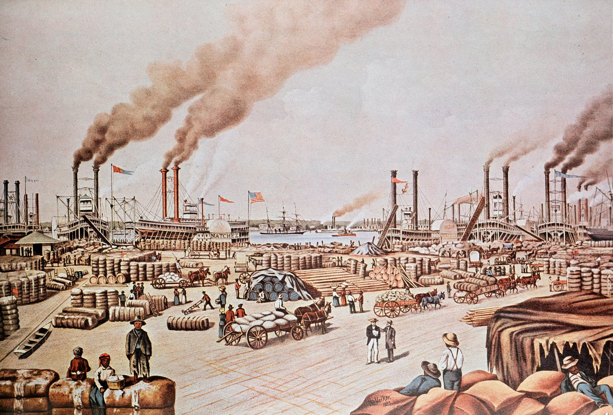 New Orleans Harbor Wharf (Stany Zjednoczone): Ładowanie bawełny. 1876. Kolekcja prywatna. autorstwa Anonymous Anonymous