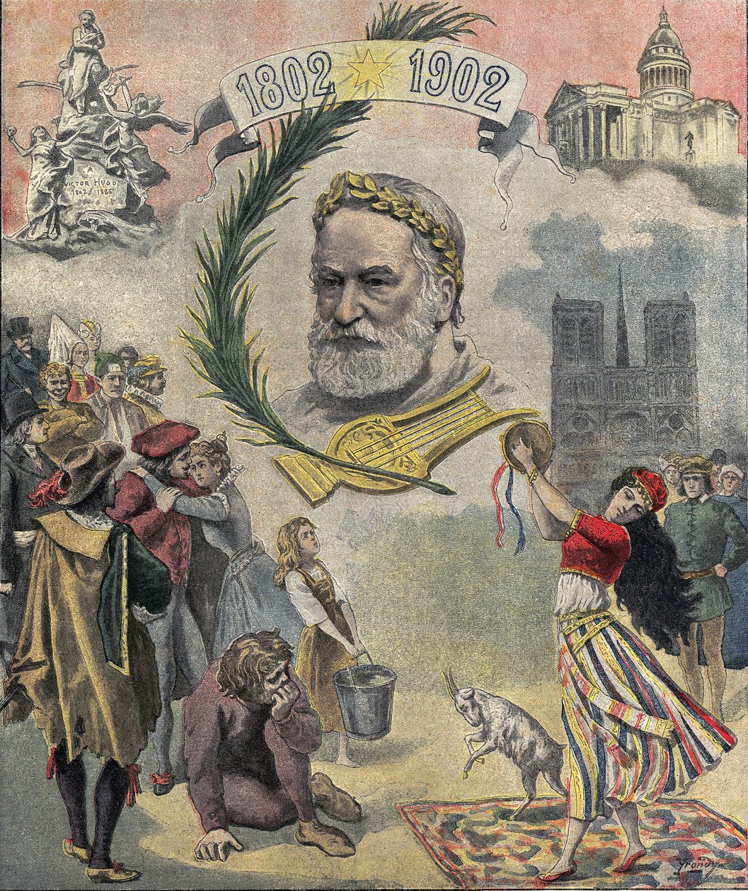 Jeden z „Le petit journal” oddający hołd francuskiemu poecie i pisarzowi Victorowi Hugo (1802-1885) w stulecie jego urodzin. Przedstawiono bohaterów jego powieści (Esmeralda, Quasimodo, Cosette). 02.03.1902 Kolekcja prywatna autorstwa Anonymous Anonymous