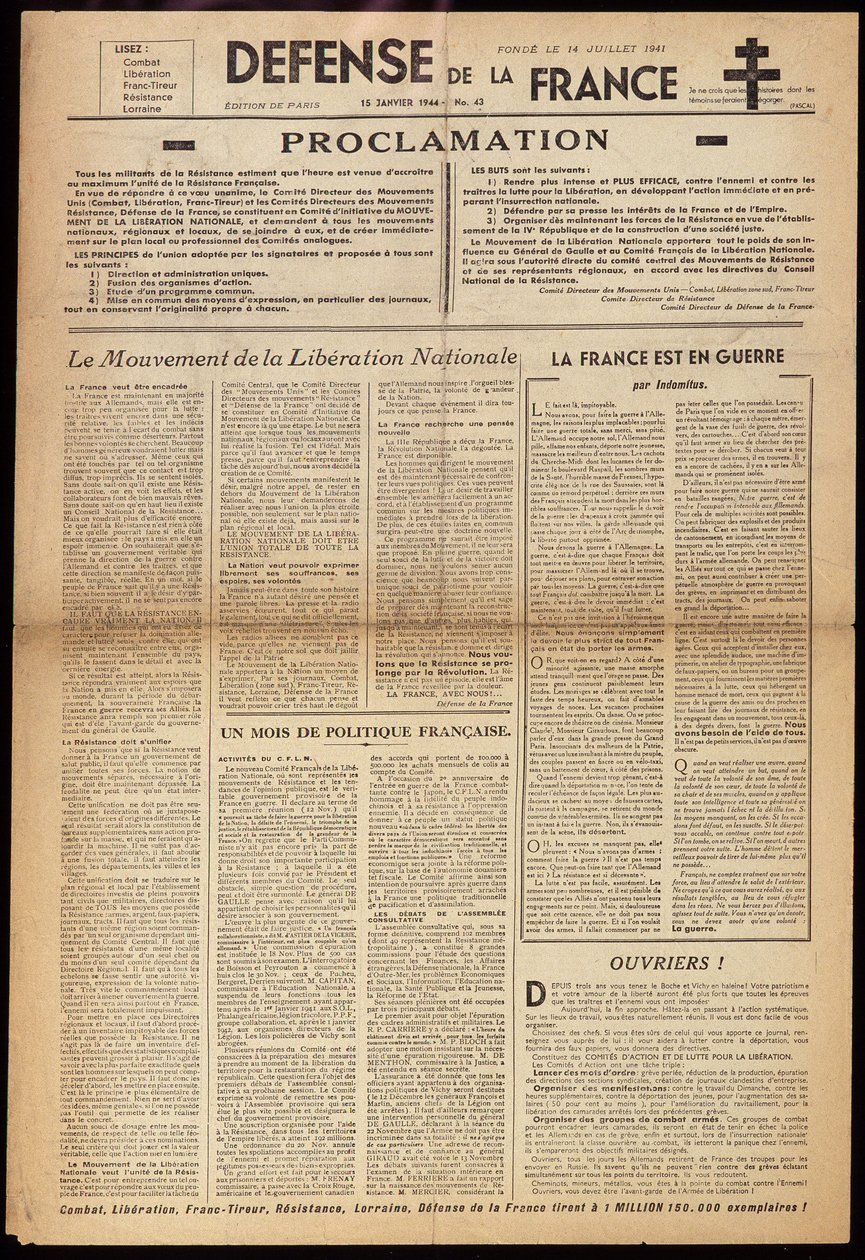 Jedna z tajnych gazet „”Défense de France”” z 15.01.2044 r. autorstwa Anonymous Anonymous