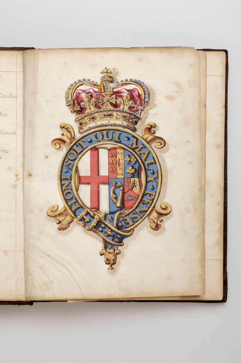 Order Podwiązki: Księga Statutów należąca do Charlesa Fitzroya, księcia Grafton - Królewskie herby Hanowerów od 1714 do 1801 r. (rękopis akwarelowy, pocz. XVIII w.) autorstwa Anonymous Anonymous