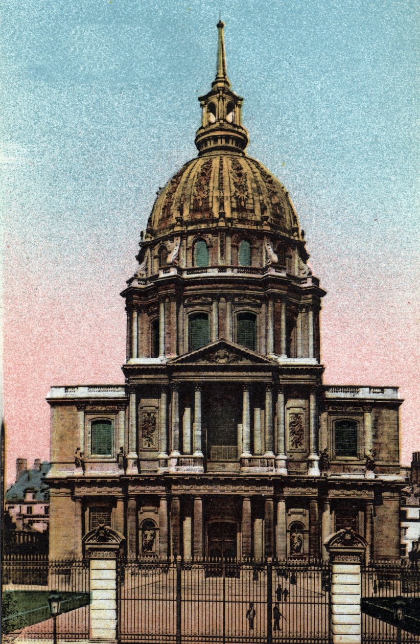 Paryż: widok zewnętrzny Kopuły Hotelu des Invalides zrealizowany przez Julesa Hardouina Mansarta (1646-1708) według projektu Liberała Bruanda. Zdjęcie z 1920 roku w „Albumie Artystycznym” miasta Paryża. Prywatna kolekcja. autorstwa Anonymous Anonymous