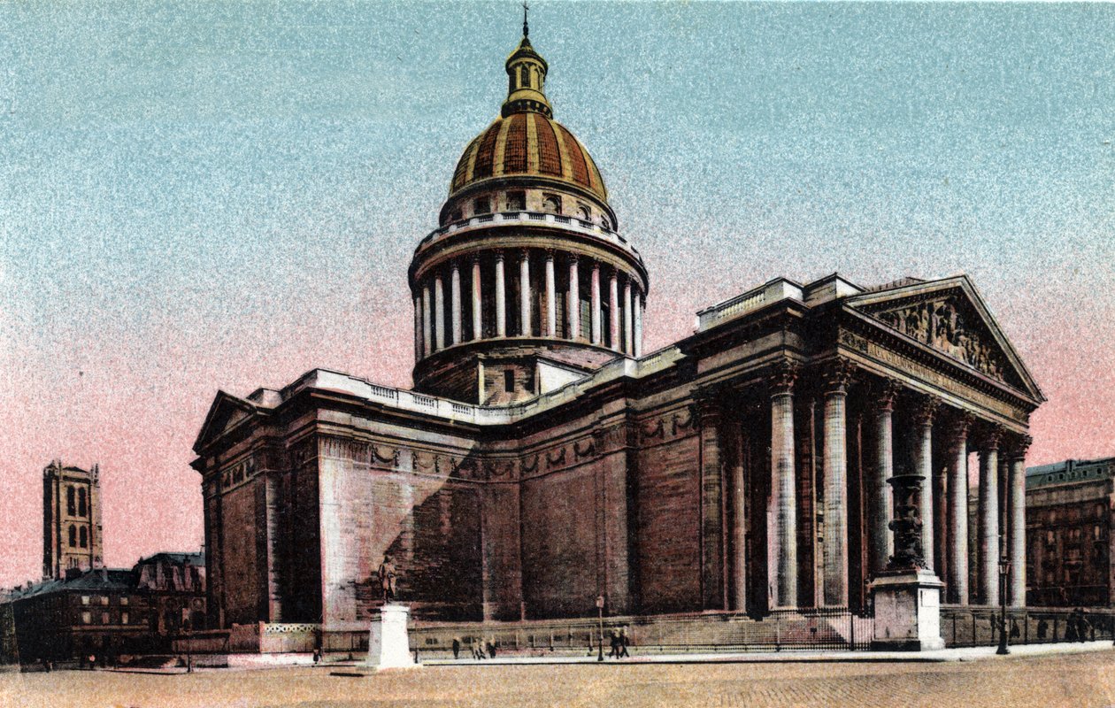 Paryż: widok zewnętrzny Panteonu zbudowanego w latach 1757-1790 przez Jacquesa Germaina Soufflota (1713-1780). Zdjęcie z 1920 roku w „Albumie Artystycznym” miasta Paryża. Prywatna kolekcja. autorstwa Anonymous Anonymous
