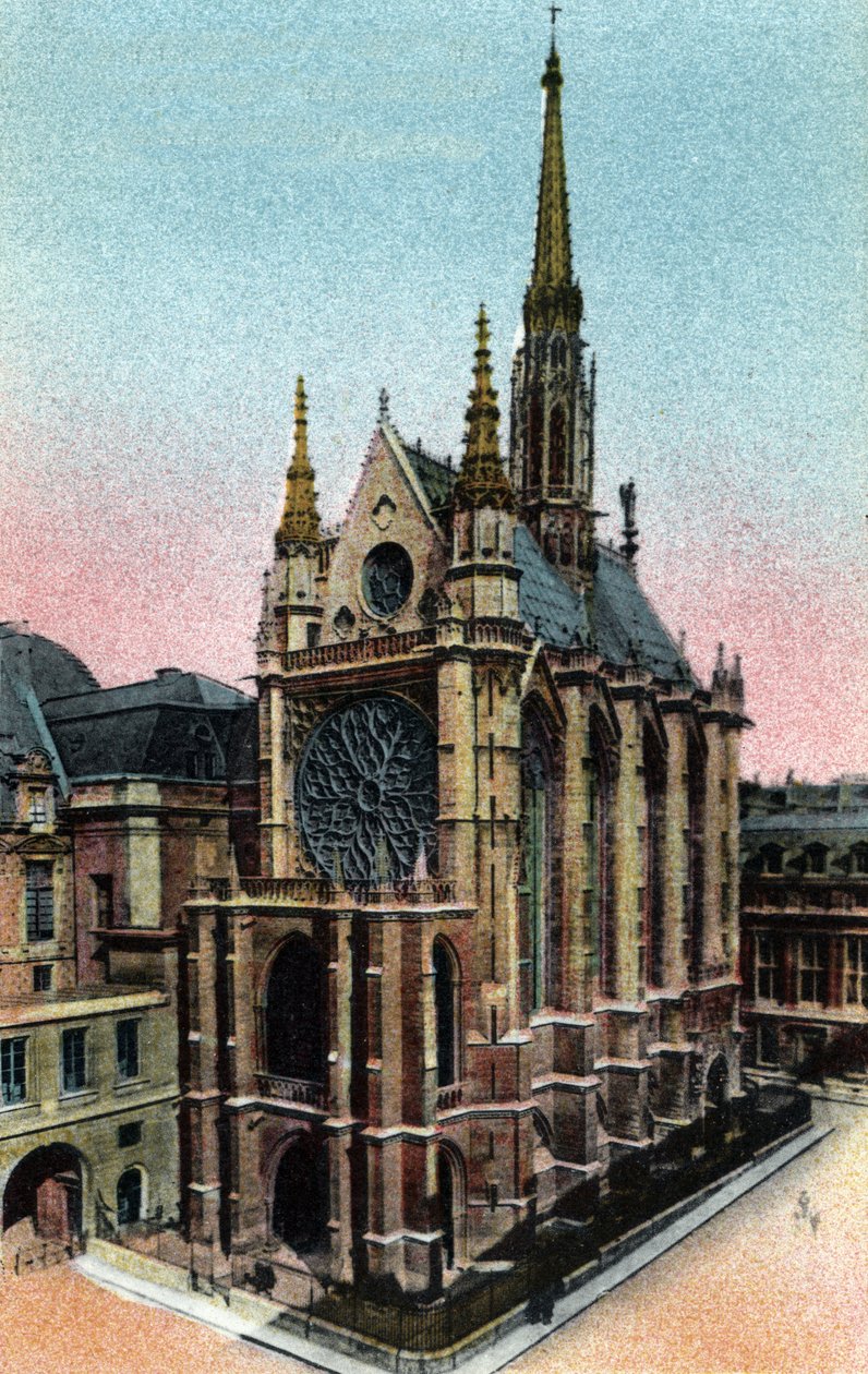 Paryż: zewnętrzny widok na Sainte Chapelle (Sainte-Chapelle) (XIII w., architektura gotycka). Zdjęcie z 1920 roku w „Albumie Artystycznym” miasta Paryża. Prywatna kolekcja. autorstwa Anonymous Anonymous