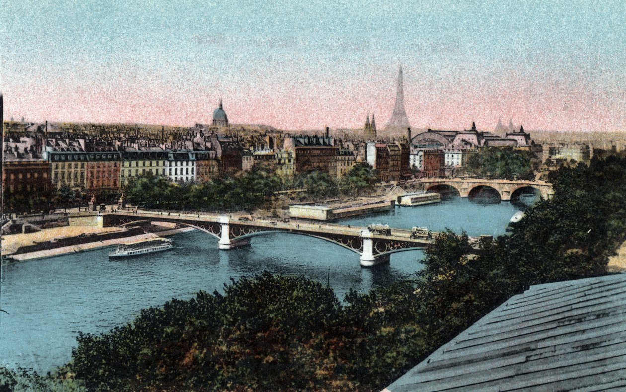 Paryż: panorama Sekwany z Wieżą Eiffla w tle. Zdjęcie z 1920 roku w „Albumie Artystycznym” miasta Paryża. Prywatna kolekcja. autorstwa Anonymous Anonymous