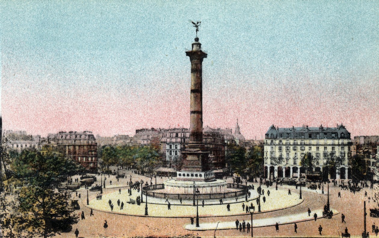 Paryż: widok na Kolumnę Lipca na Placu Bastylii. Zdjęcie z 1920 roku w „Albumie Artystycznym” miasta Paryża. Prywatna kolekcja. autorstwa Anonymous Anonymous
