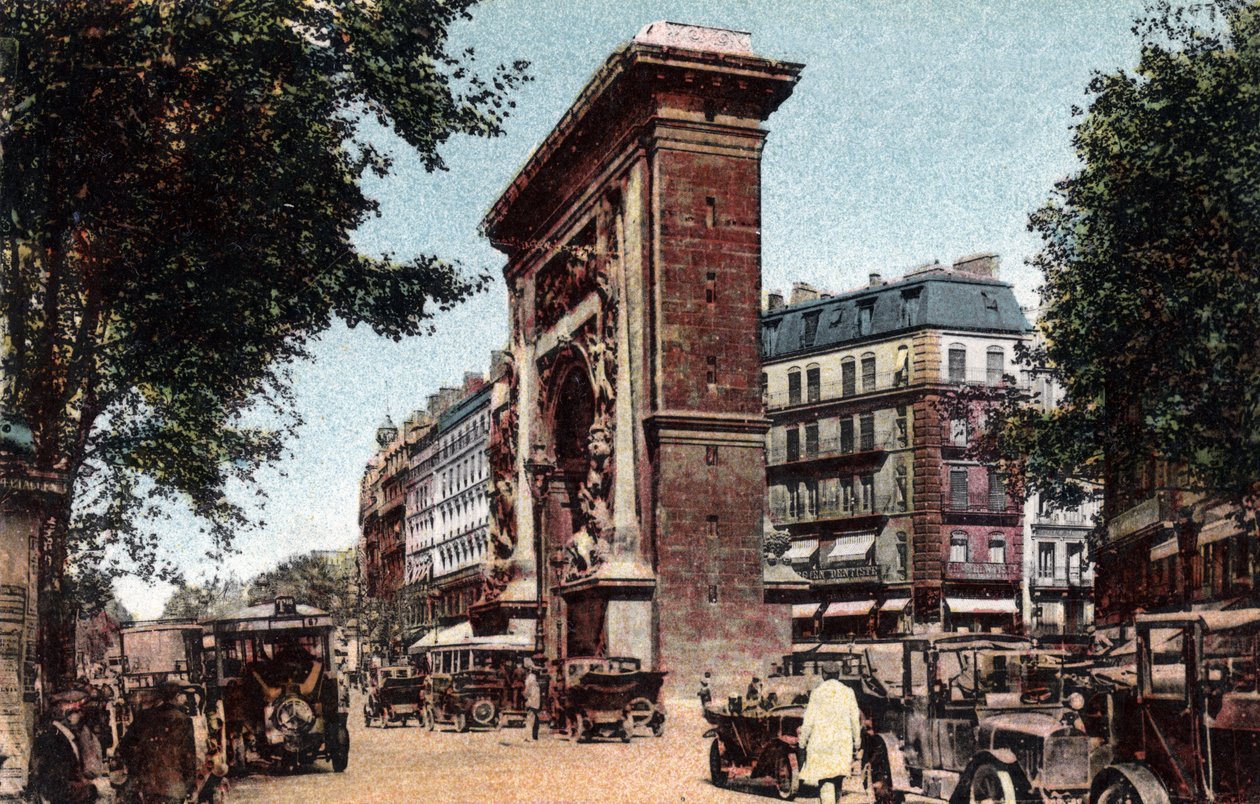 Paryż: widok na bulwar Saint Denis i Porte Saint Denis (Saint-Denis) wybudowany przez Francois Blondela (1618-1686) w 1672 roku. Zdjęcie z 1920 roku w „Albumie Artystycznym” miasta Paryża. Prywatna kolekcja. autorstwa Anonymous Anonymous