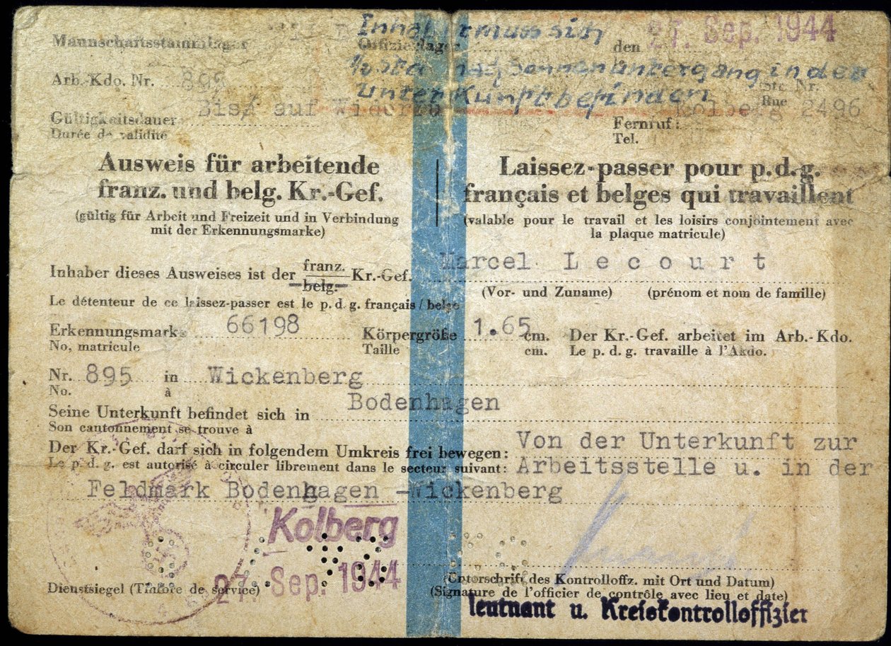 Paszport II wojny światowej, „Paszport” francuskiego i belgijskiego dyrektora generalnego, 25.09.1944. autorstwa Anonymous Anonymous