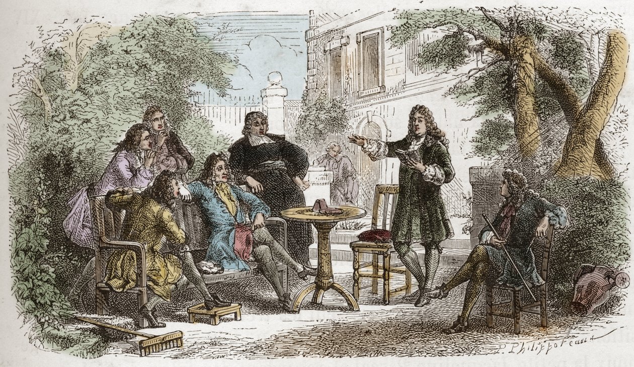 Pierre Corneille (1606-1684) - Corneille czytanie Ludwikowi XIV - grawerowanie z „”Historia Francji opowiedziana moim wnukom”” – Francois Guizot - 1872-1876 autorstwa Anonymous Anonymous