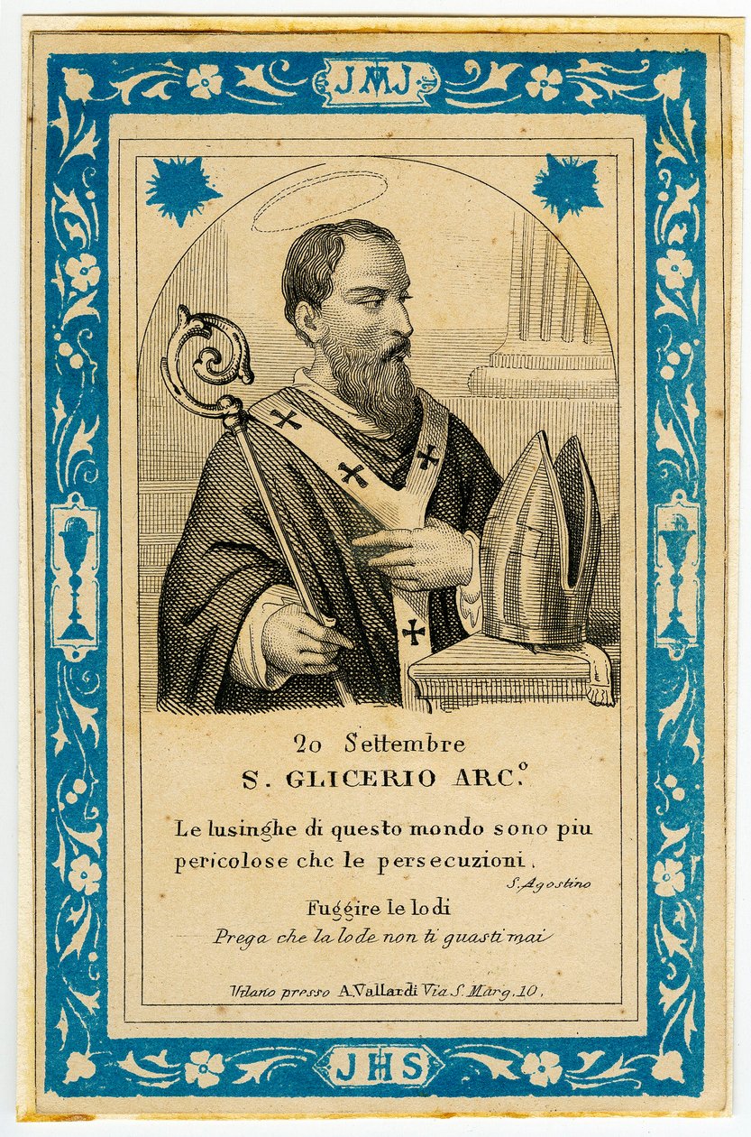 Pobożny obraz: San Glicerio (rycina) autorstwa Anonymous Anonymous