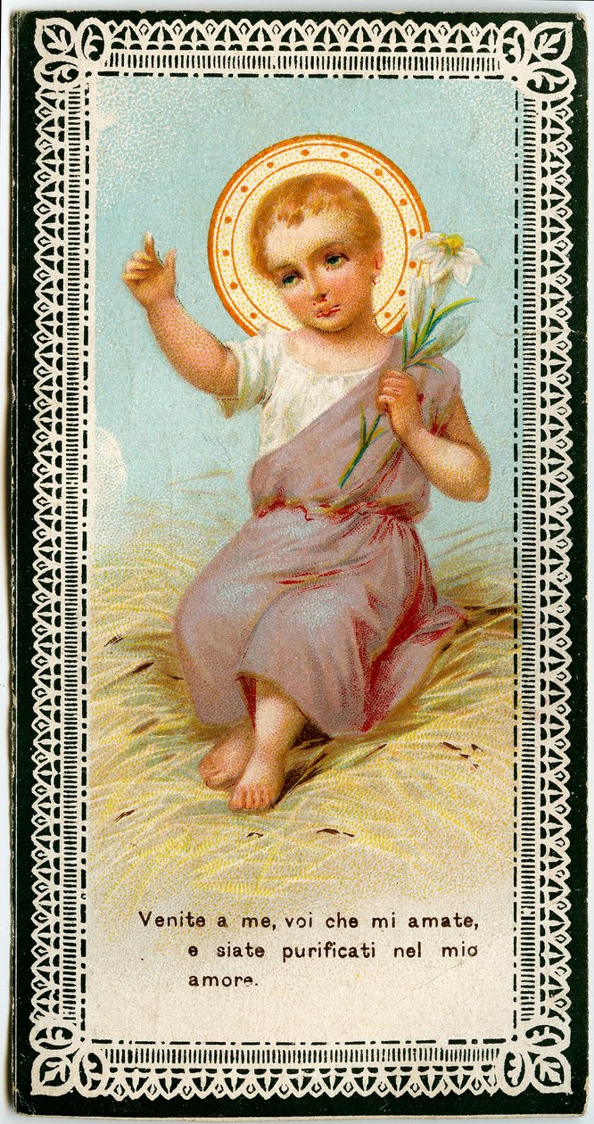 Pobożny obraz: Jezus trzymający lilum (chromolitografia) autorstwa Anonymous Anonymous